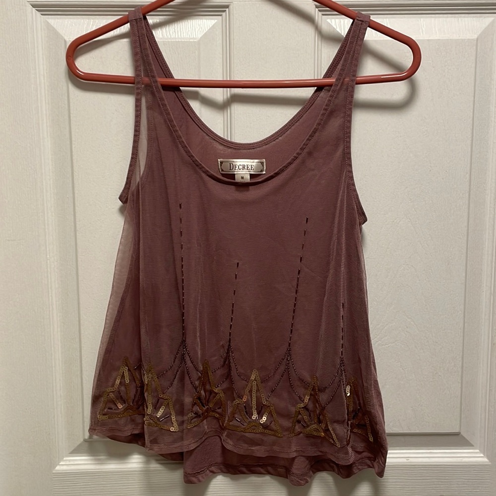 Sheer mauve sequin tank